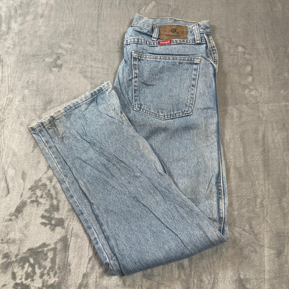 Wrangler Regular Fit Jeans Mens 34x30 Light Wash Blue Straight Leg 96501SL Denim - Picture 7 of 8
